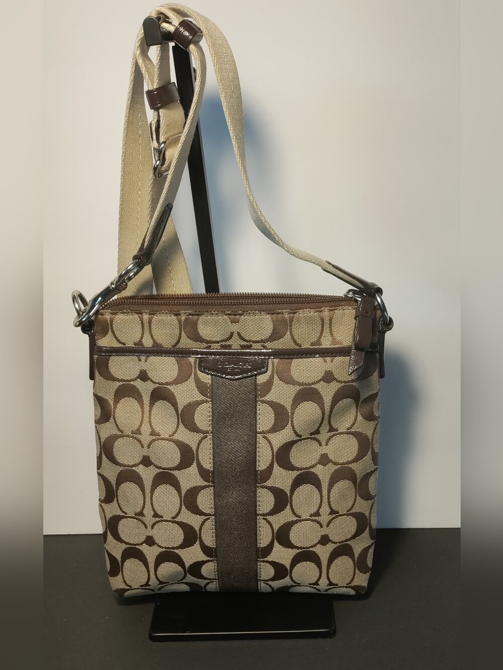 Coach Signature Jacquard Crossbody Bag Khaki Brown Y2K Style